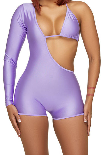 Lavender One Sleeve Bikini Romper